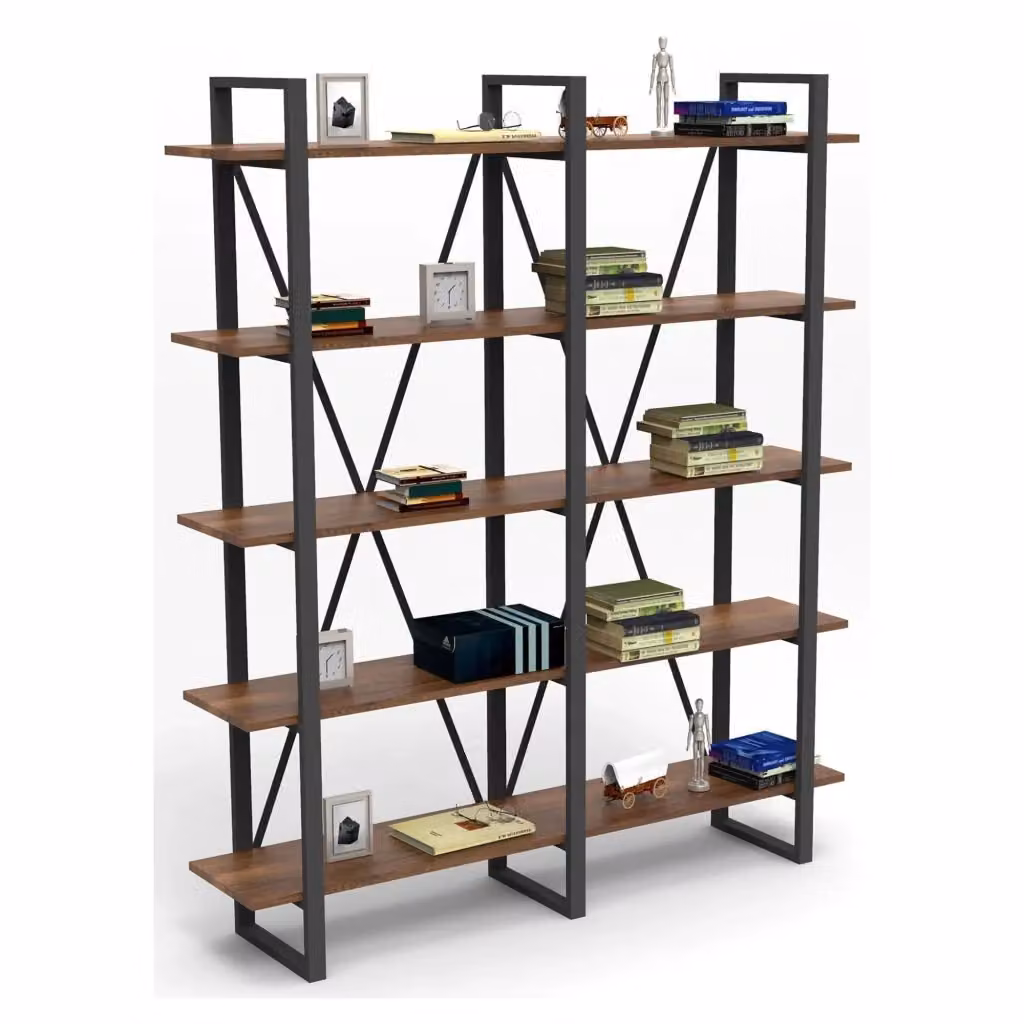 Libreria DMORA Colli con 5 Ripiani in Legno Marrone Noce L: 155 cm, P: 34 cm, H: 180 cm – 2