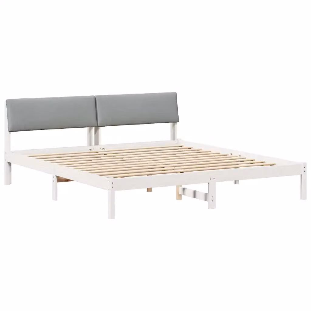 Struttura del letto moderna vidaXL in legno di pino e tessuto, Bianco e Grigio, 180 x 200 cm – 2
