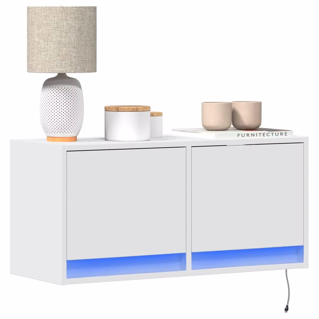 Mobile TV a parete vidaXL con luci LED integrate, bianco, L 80 cm x P 31 cm x H 35 cm