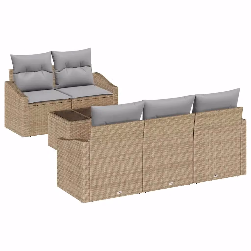 Set di divani da giardino vidaXL in polyrattan beige e grigio con cuscini e tavolino da esterno – 2