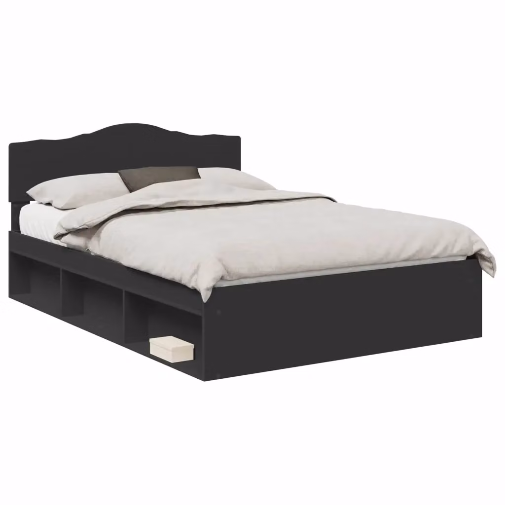 Struttura letto moderno vidaXL in pino massello e MDF nero L 160 x P 200 x H 90 cm – 2