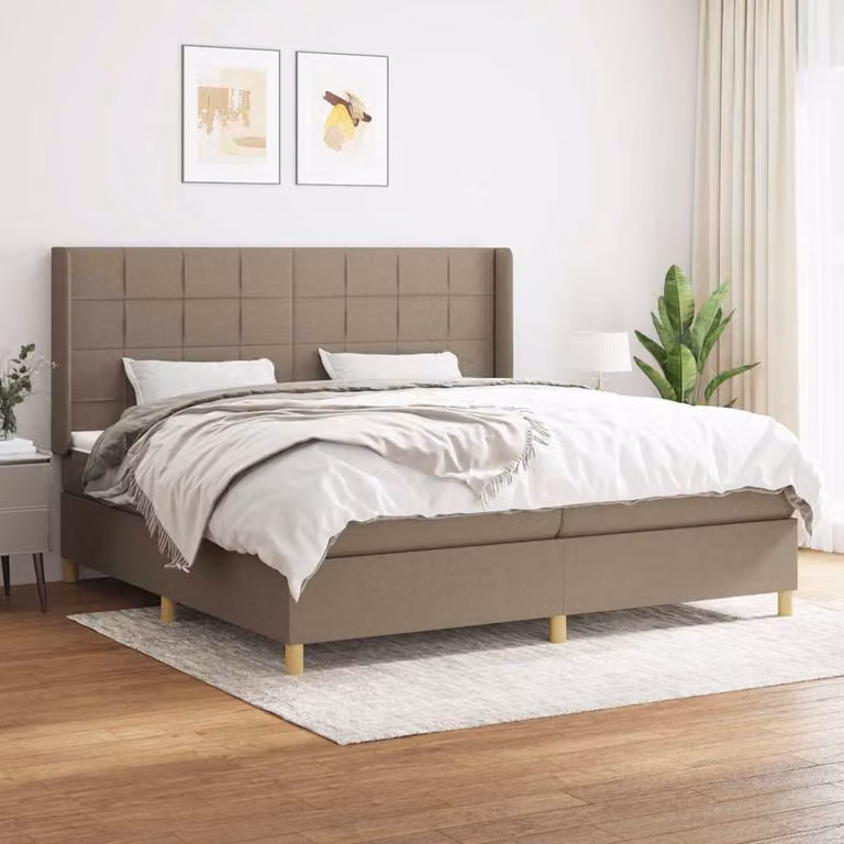 vidaXL Giroletto a Molle con Materasso Ibrido in Tessuto Beige e Bianco L/P/H: 200 x 200 x 128 cm