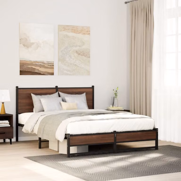 vidaXL Giroletto in Metallo Rovere Marrone L: 142 cm, P: 196 cm, H: 91,5 cm