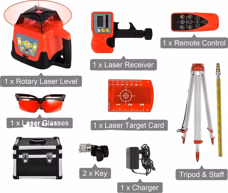 Laser rotante, autolivellante, campo di misura di 500 m, set di raggi rossi 2