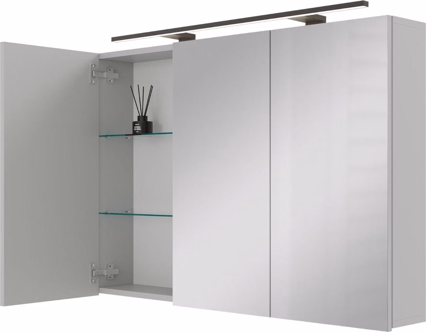 Planetmöbel ARIA mobile a specchio per il bagno 120 cm con illuminazione e presa di corrente Bianco Grigio