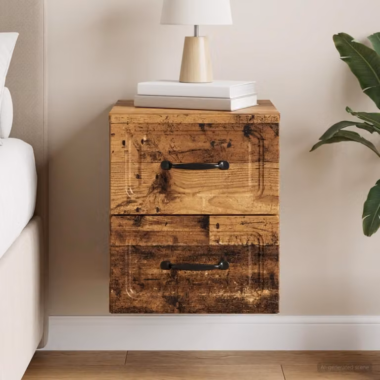 vidaXL Mobiletto da notte sospeso in legno color marrone opaco L: 34,5 cm, P: 33 cm, H: 40 cm