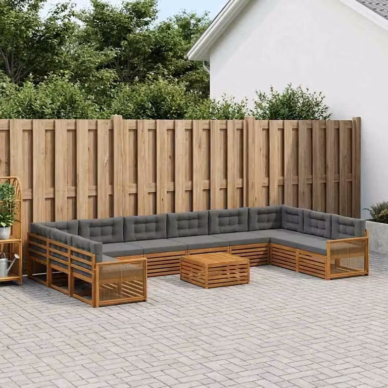 Set di divani da giardino vidaXL in legno di acacia massello, 11 pezzi, marrone e grigio