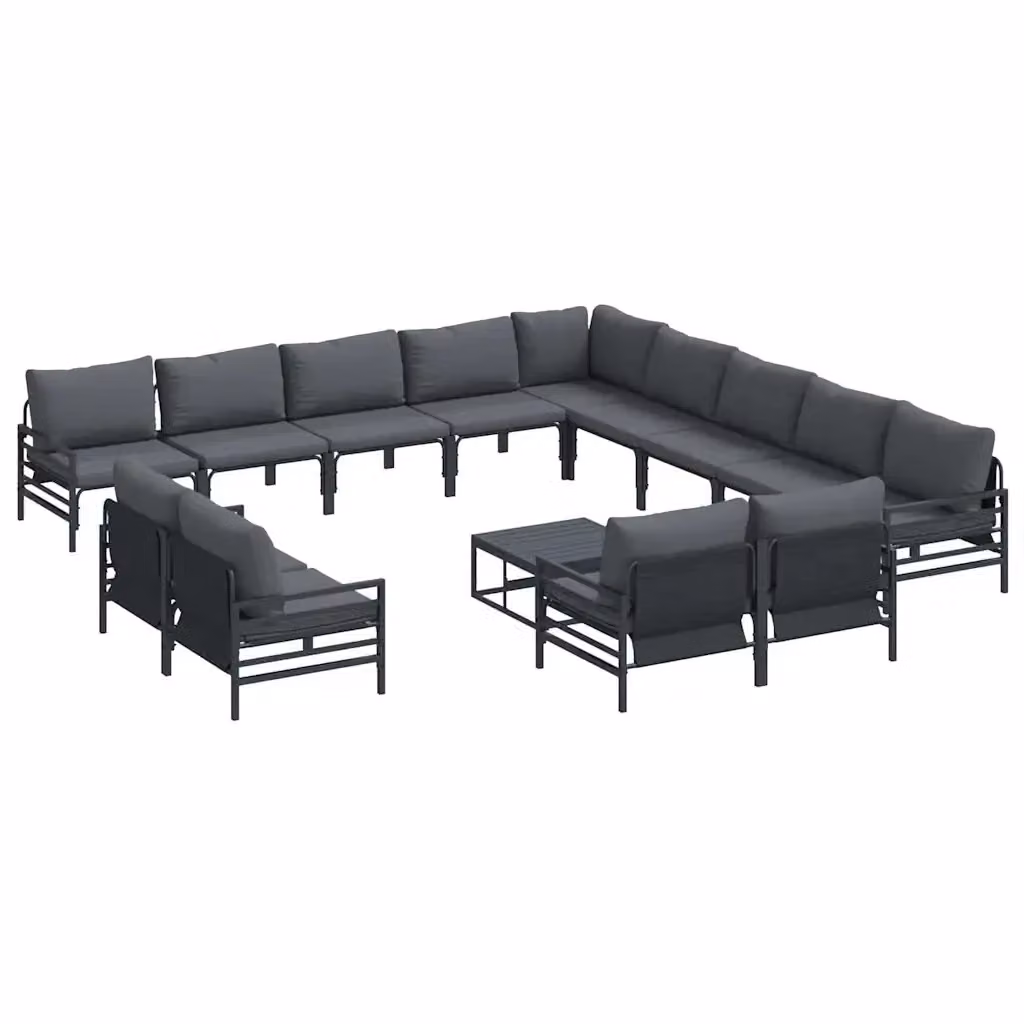 Set Divano da Giardino Moderno vidaXL a Forma a L con Tavolino e Cuscini, Acciaio Verniciato Antracite e Nero – 2