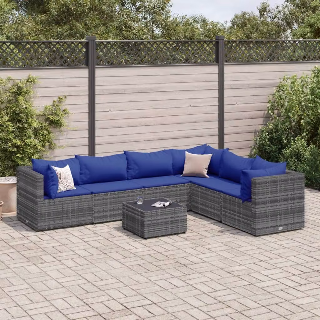 Maison Exclusive - Set da giardino 7 pezzi con cuscini in polyrattan grigio