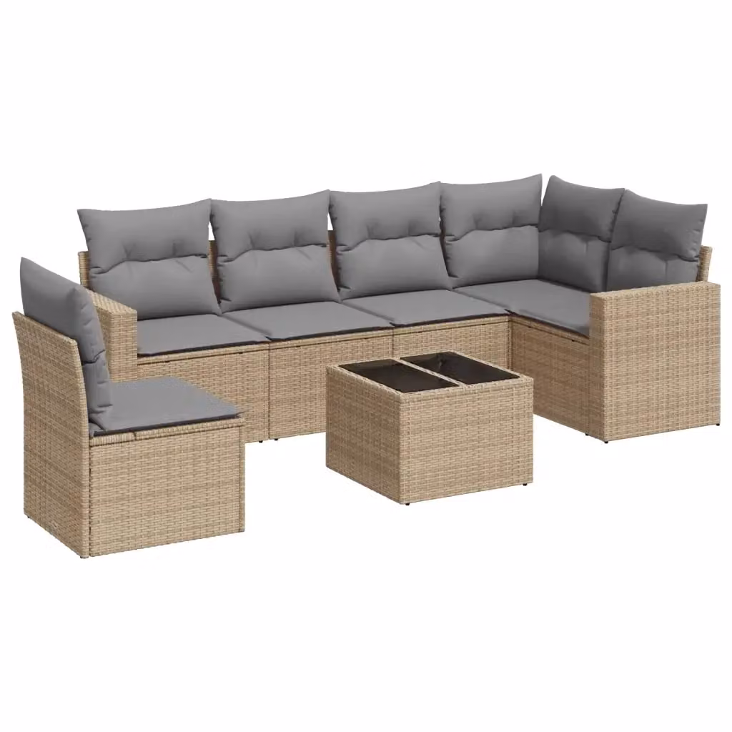 vidaXL Set Divani da Giardino 7 pz in Polyrattan con Cuscini Beige e Tavolino da Esterno – 2