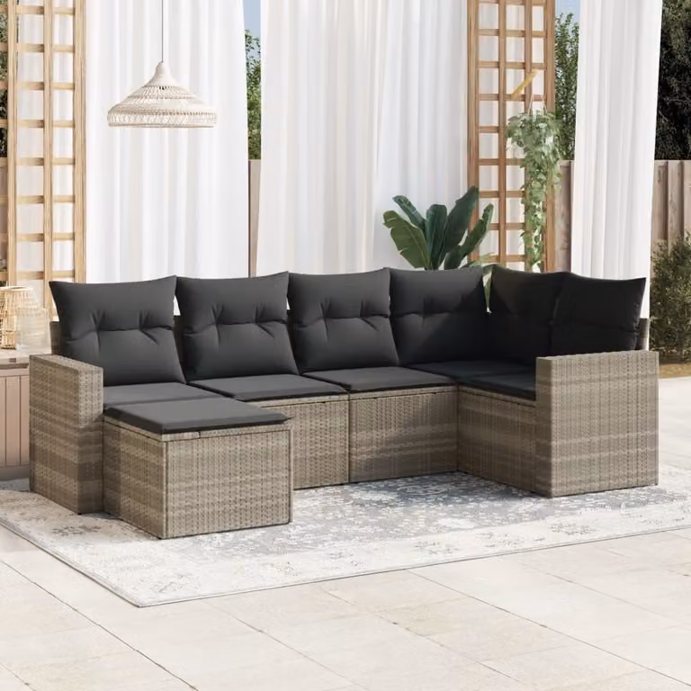 vidaXL Set Divano da Giardino a L 6pz con Cuscini Grigio Chiaro in Polyrattan e Acciaio