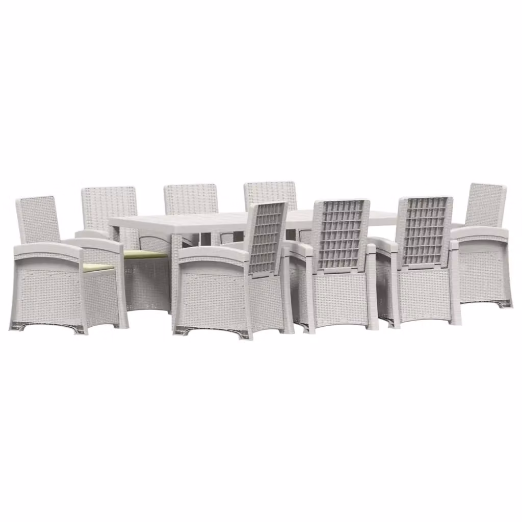 Set da pranzo da giardino moderno vidaXL in polyrattan, 9 pezzi, Bianco e Beige – 2
