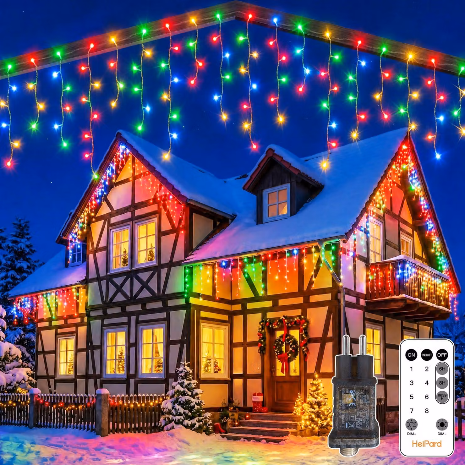 Catena luminosa a forma di ghiacciolo, 360 LED, 9 metri, multicolore