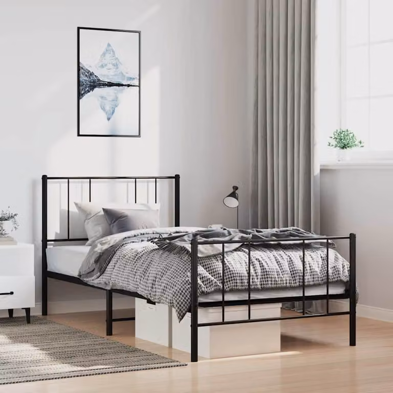 vidaXL Giroletto in metallo nero con testiera e pediera L/P/H: 100 x 200 x 90 cm