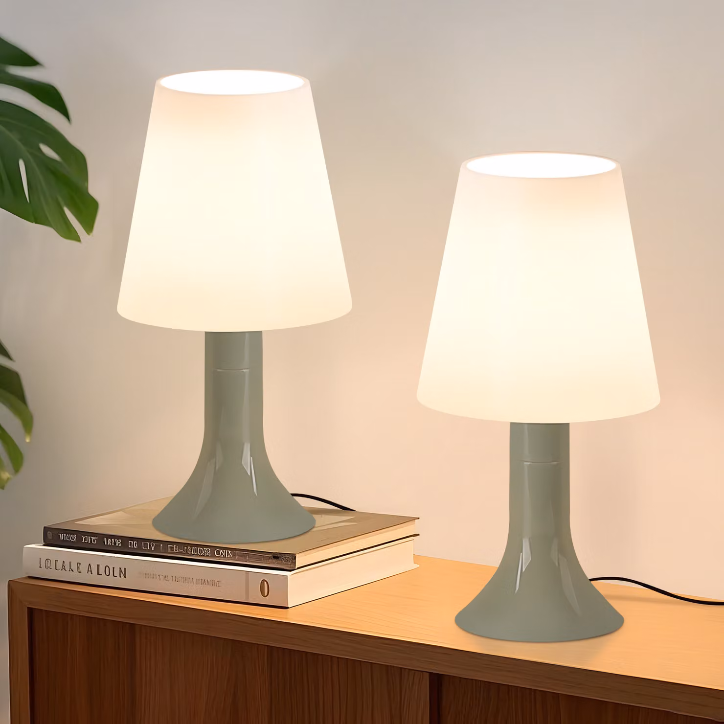 ZMH lampada da tavolo soggiorno set di 2 verde con cavo comodino E14 lampade da tavolo stile country moderno per tavolo da pranzo camera da letto