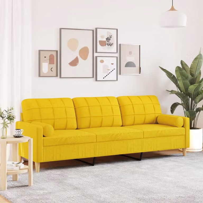 vidaXL Divano a 3 Posti Moderno in Tessuto Giallo con Cuscini e Coperture Rimovibili L: 226 cm, P: 80 cm, H: 77 cm