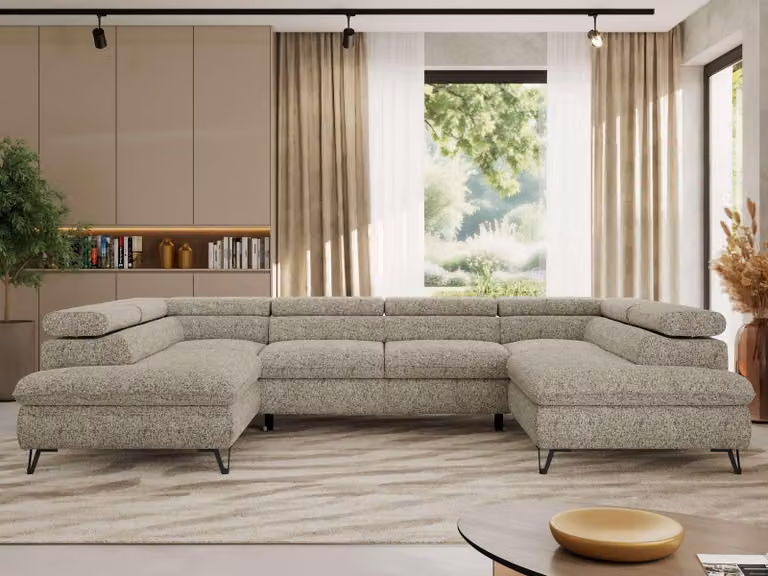 Divano angolare con funzione letto, contenitore, forma a U, poggiatesta regolabili, divano da salotto - PABLO U - Strukture - Beige