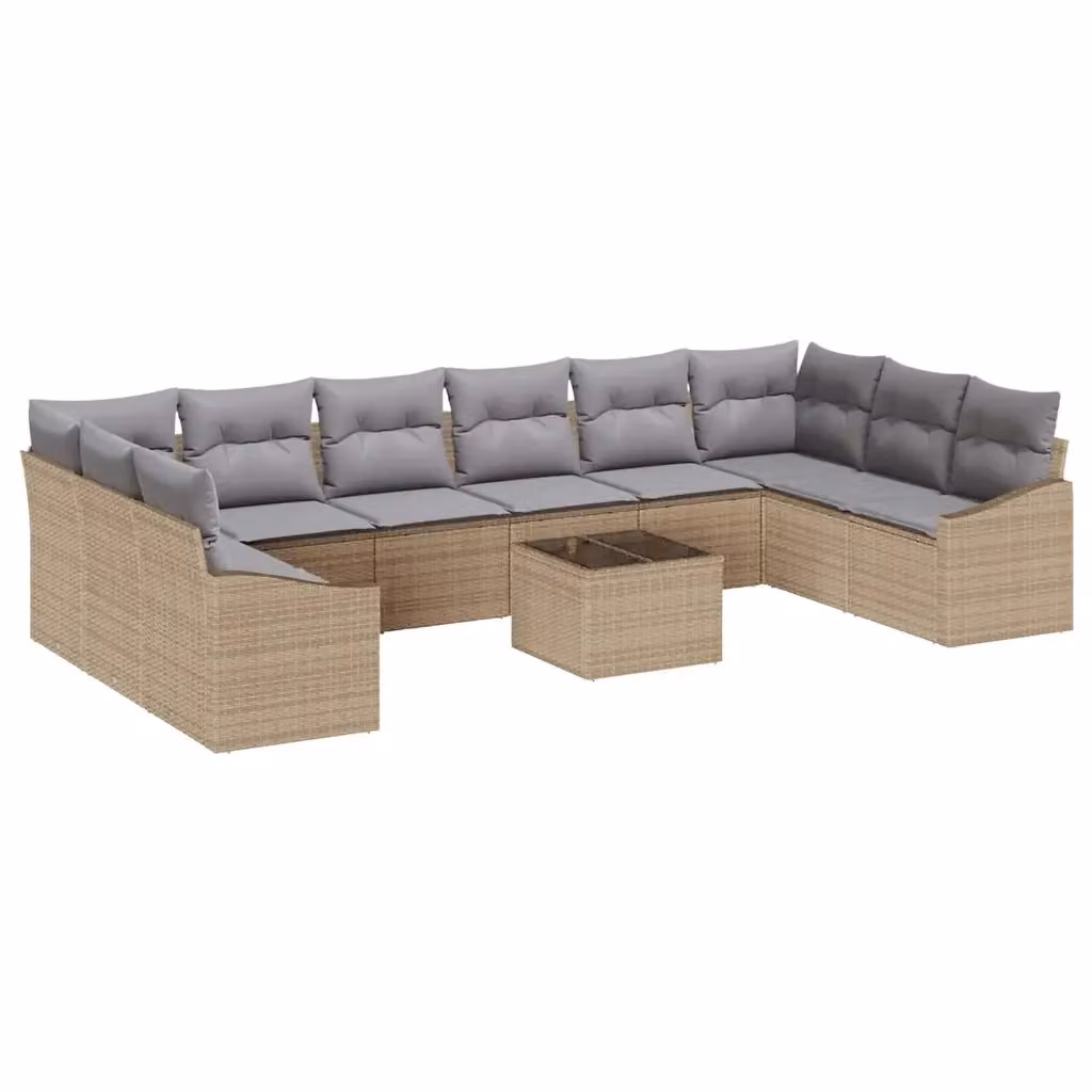 Set Divano da Giardino vidaXL in Polyrattan con Cuscini Beige e Grigio con Tavolino da Caffè – 2