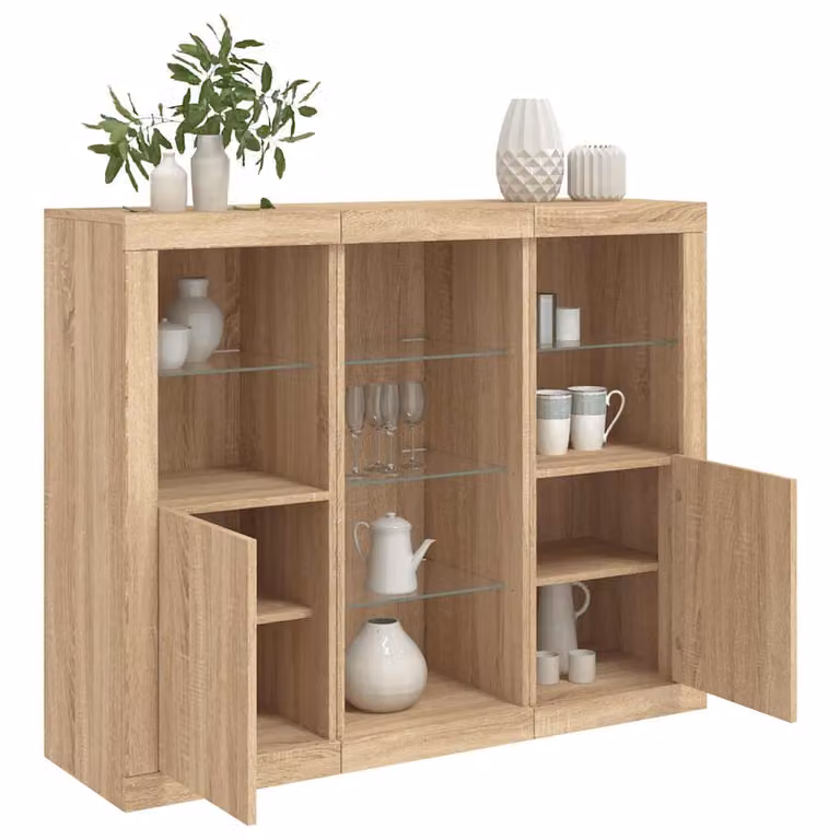 Set di 3 credenze moderne vidaXL con luci LED integrate in legno multistrato color rovere sonoma