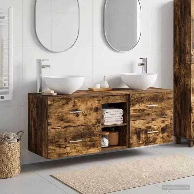 Set di Armadi da Bagno 3 pz Rovere Fumo 49,5 x 41 x 64,5 cm 3405807