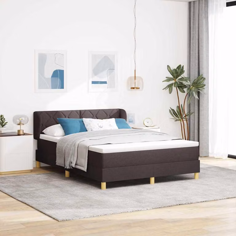 Maison Exclusive - Letto boxspring con testiera, marrone scuro, 160 x 200 cm, rivestimento in tessuto