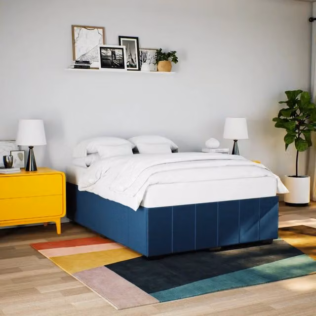 Giroletto vidaXL in tessuto blu con doghe in legno, L/P: 140 x 190 cm – 1