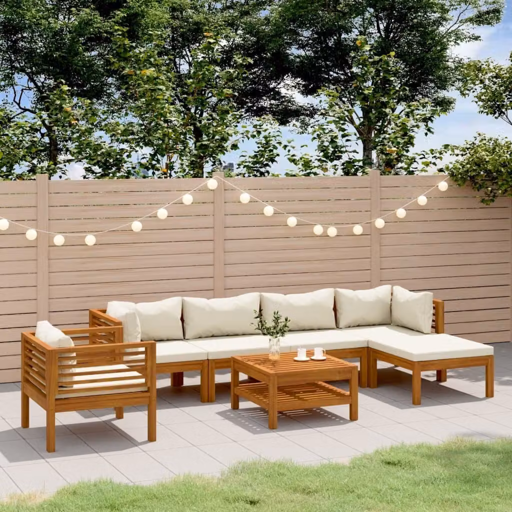 Maison Exclusive - Set da giardino da 7 pezzi con cuscini color crema, in legno massello di acacia