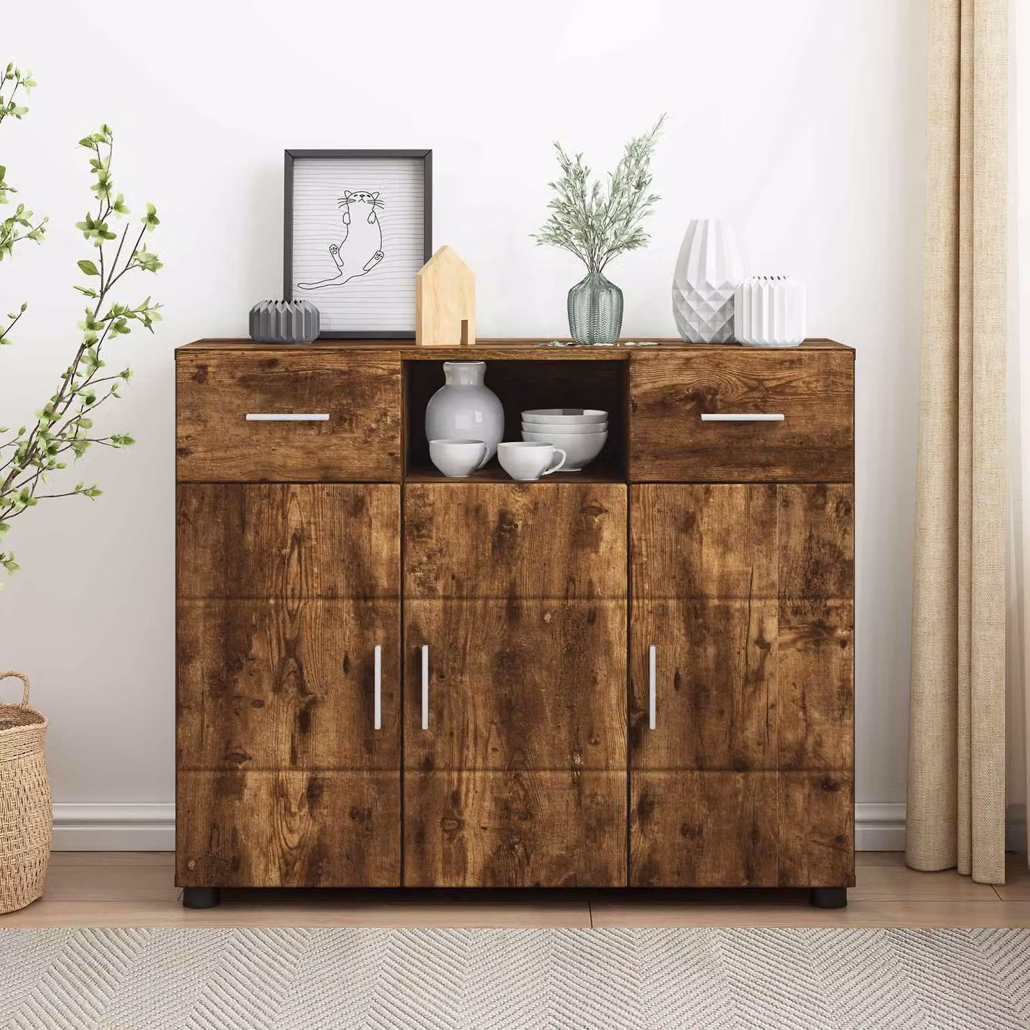 Armadio moderno vidaXL in legno rovere fumé con ante a battente e ripiani interni, colore marrone