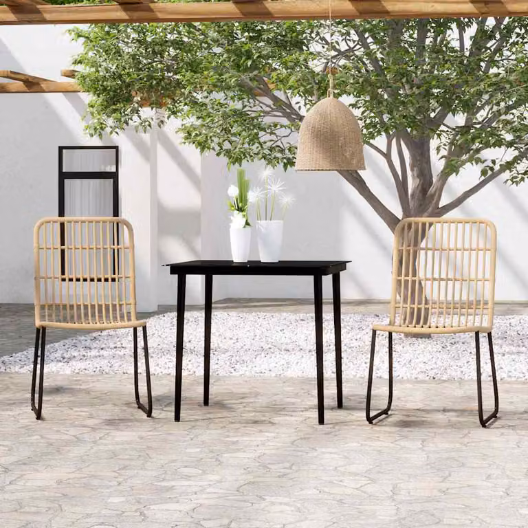 Set Mobili da Pranzo da Giardino 3 pz vidaXL in Metallo e Vetro, Colore Nero e Marrone
