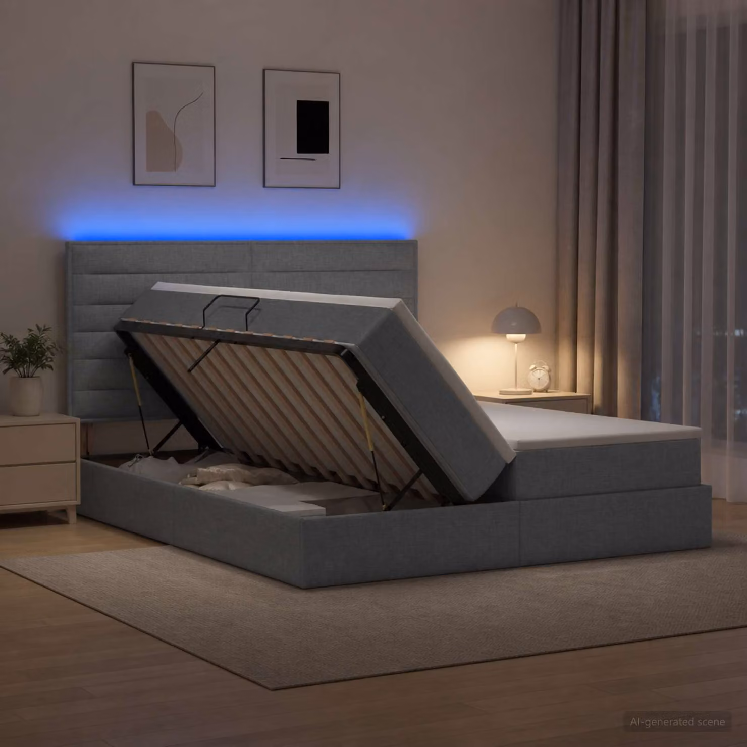 Letto con contenitore e materasso vidaXL Grigio con illuminazione LED L/P/H: 180 x 200 x 204 cm