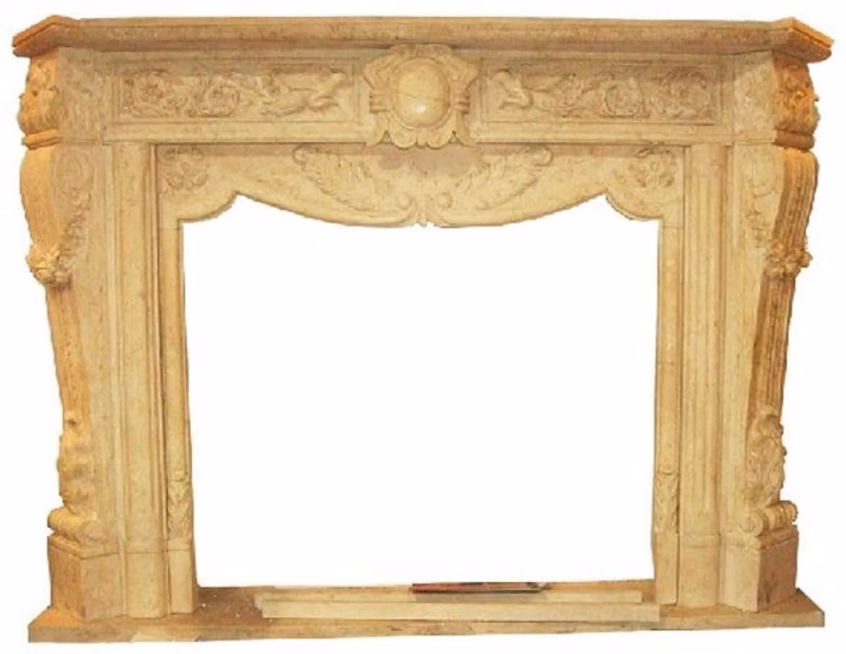 Casa Padrino: cornice per camino barocco beige 180 x 35 x h. 130 cm - Cornice per camino realizzata a mano in marmo di alta qualità - Magnifico mobile barocco