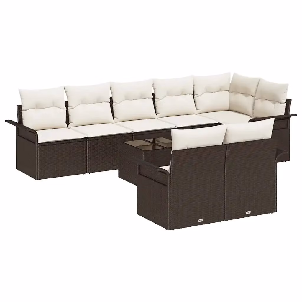 Set Divano da Giardino a L vidaXL 9 pz Marrone con Cuscini e Tavolino in Polyrattan e Acciaio – 2