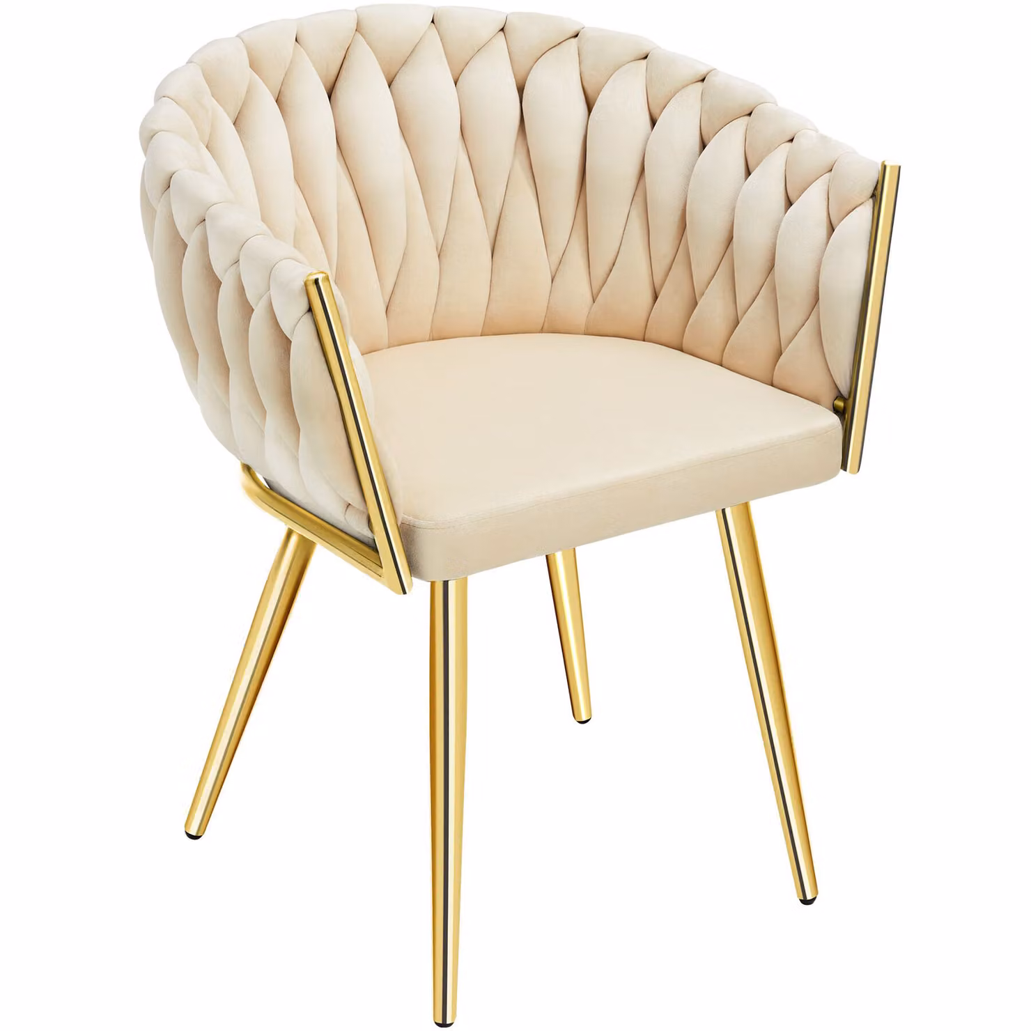 Set di 2 sedie da pranzo Astano in velluto con design a nodo, color sabbia e oro, modello moderno con braccioli e struttura in metallo – 3