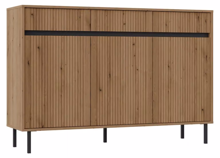 Selsey Osaka - Credenza a 3 ante con tre cassetti, effetto rovere Evoke, 149 cm