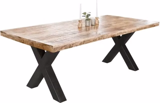 Tavolo da pranzo rettangolare Meublorama LODEN in legno di mango e metallo, stile industriale, marrone e nero, L: 200 cm
