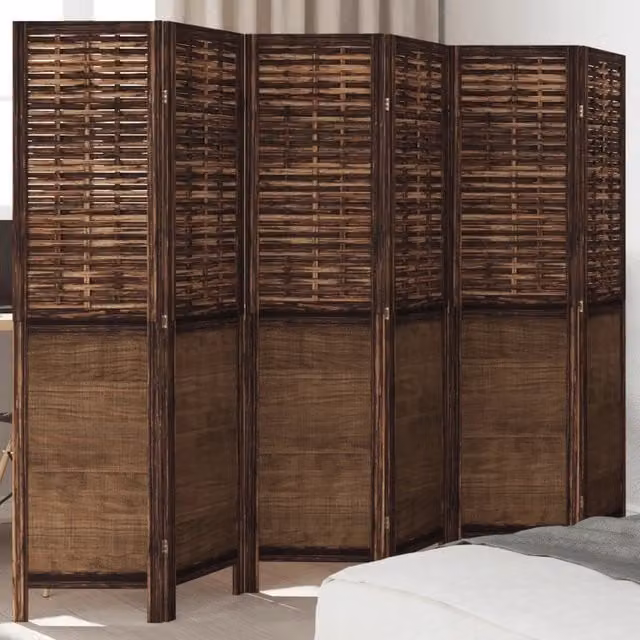 Divisorio Ambienti | Divider per stanze | Paravento 6 Pannelli Marrone Scuro Massello Paulownia