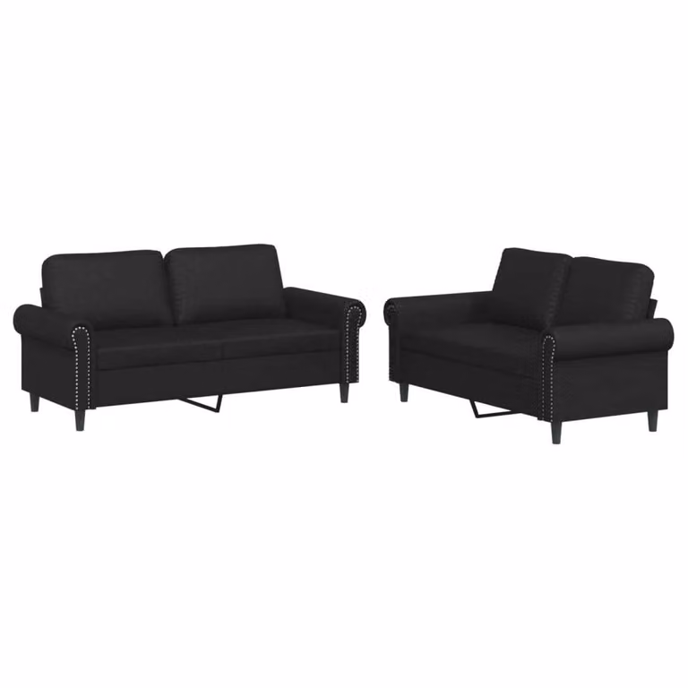 Set di Divani 2 pz con Cuscini Nero in Pelle finta
