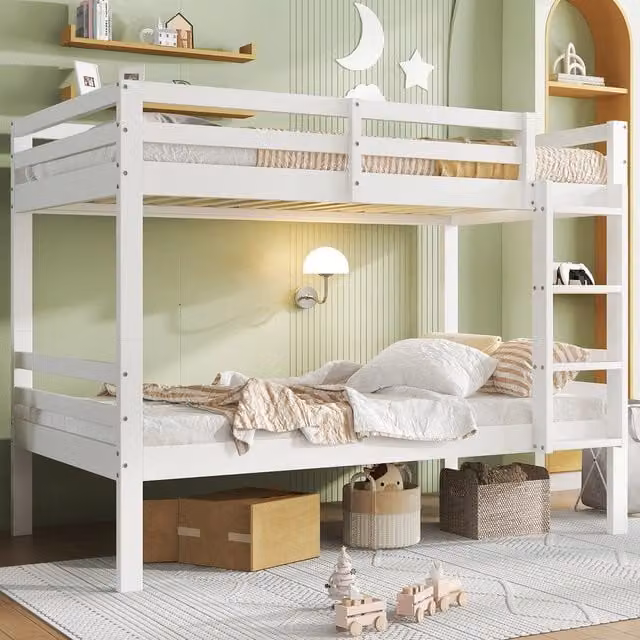 Letto a castello per bambini ¨C Minimal ¨C Bianco legno pino 90x200cm convertibile in 2 letti singoli
