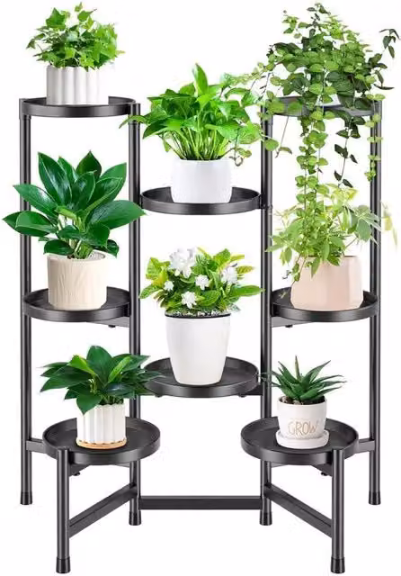 Tavolo Porta Piante in Metallo per Interno e Esterno - Tavolo per Vaso di Fiori con 8 Livelli
