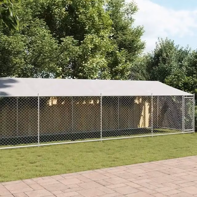 Gabbia per cani vidaXL in acciaio zincato con tetto e porta, grigia, L/P/H: 12 x 2 x 2 m
