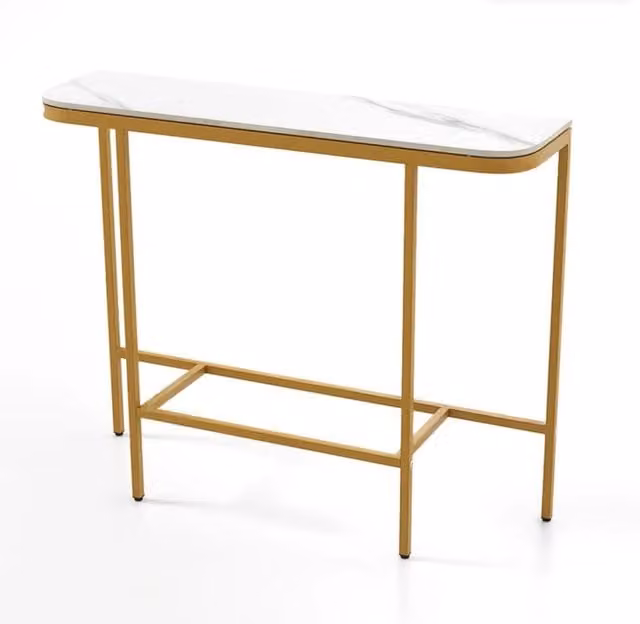 Consolle moderna DESIGN IN con piano in finto marmo bianco e struttura metallica dorata per soggiorno e atrio