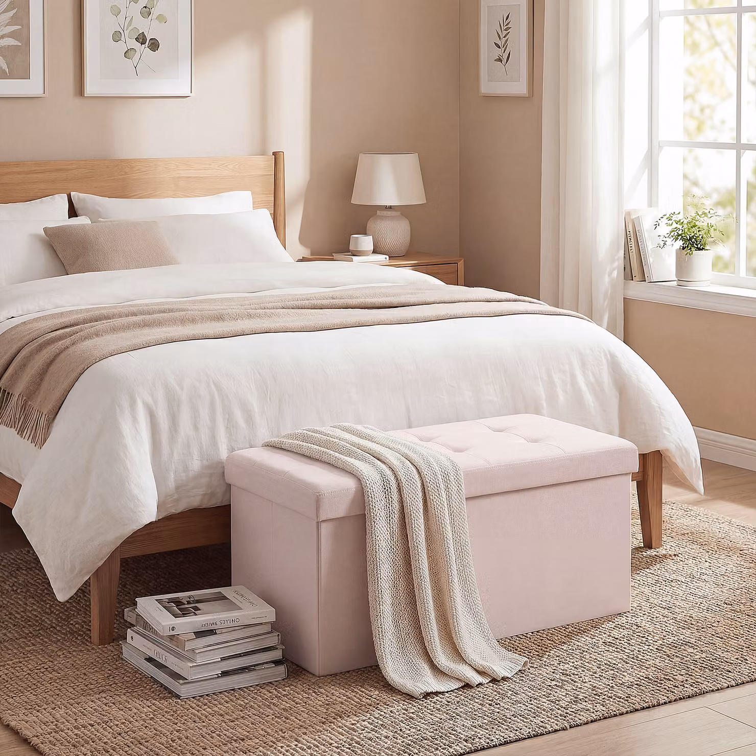 Pouf Contenitore HOMCOM Rosa in Lino Sintetico, Panca Pieghevole con Capacità 84 L, L/P/H: 76 x 38 x 38 cm – 2