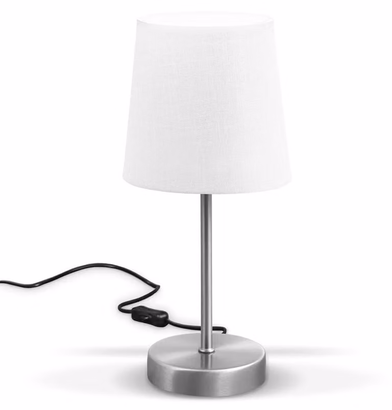 B.K.Licht Lampada da comodino, Lampada da tavolo con paralume in tessuto bianco, adatta per lampadina E14 non inclusa max 25W, altezza 30.8cm, abat-jour per camera con interruttore sul filo, IP20