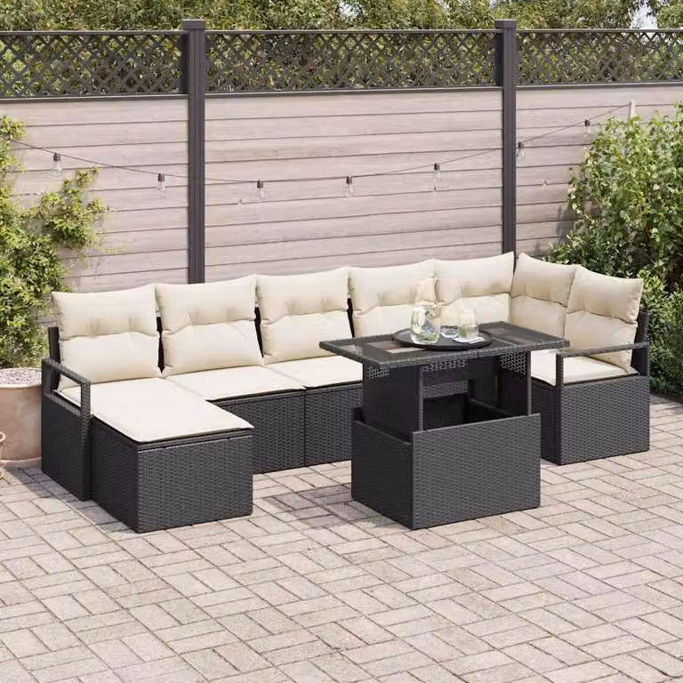 Maison Exclusive - Set da giardino composto da 8 pezzi. Divano e poltrone in rattan sintetico, colore nero e crema