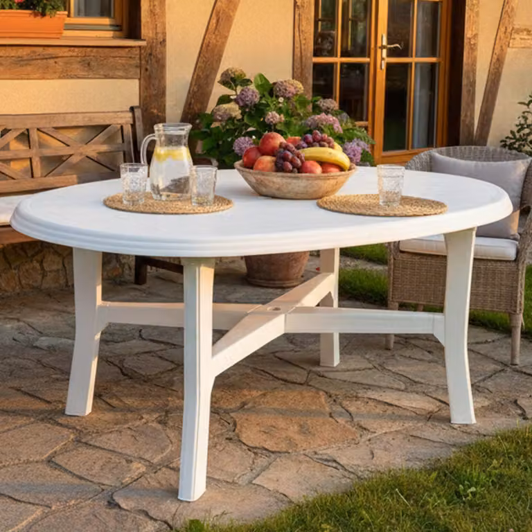 Simmsville - Tavolo da Esterno, 165x110x72h cm Bianco, 6 Posti Italy