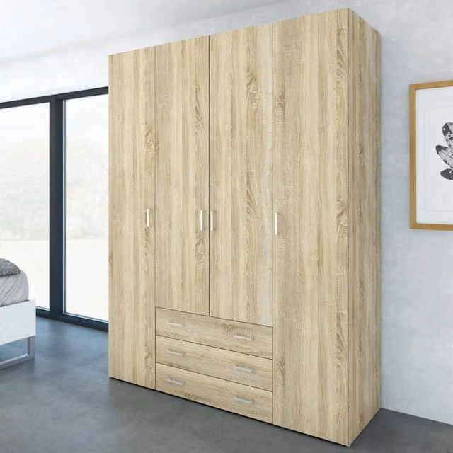 Armadio guardaroba DMORA a quattro ante con cassetti interni, colore quercia, L: 154 cm, P: 50 cm, H: 200 cm – 1