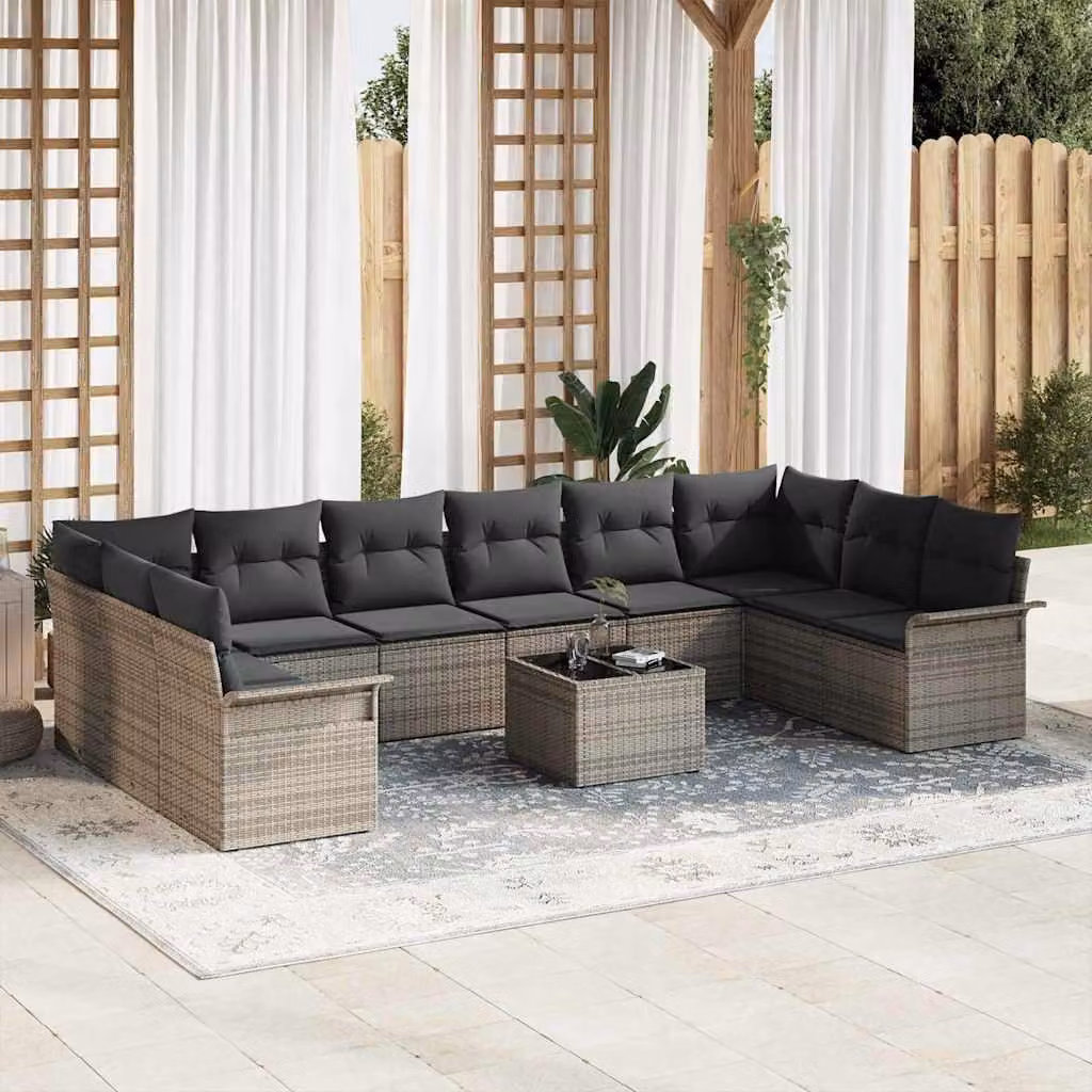 Maison Exclusive - Set Divano da Giardino con cuscino 11 pcs Grigio Poly Rattan