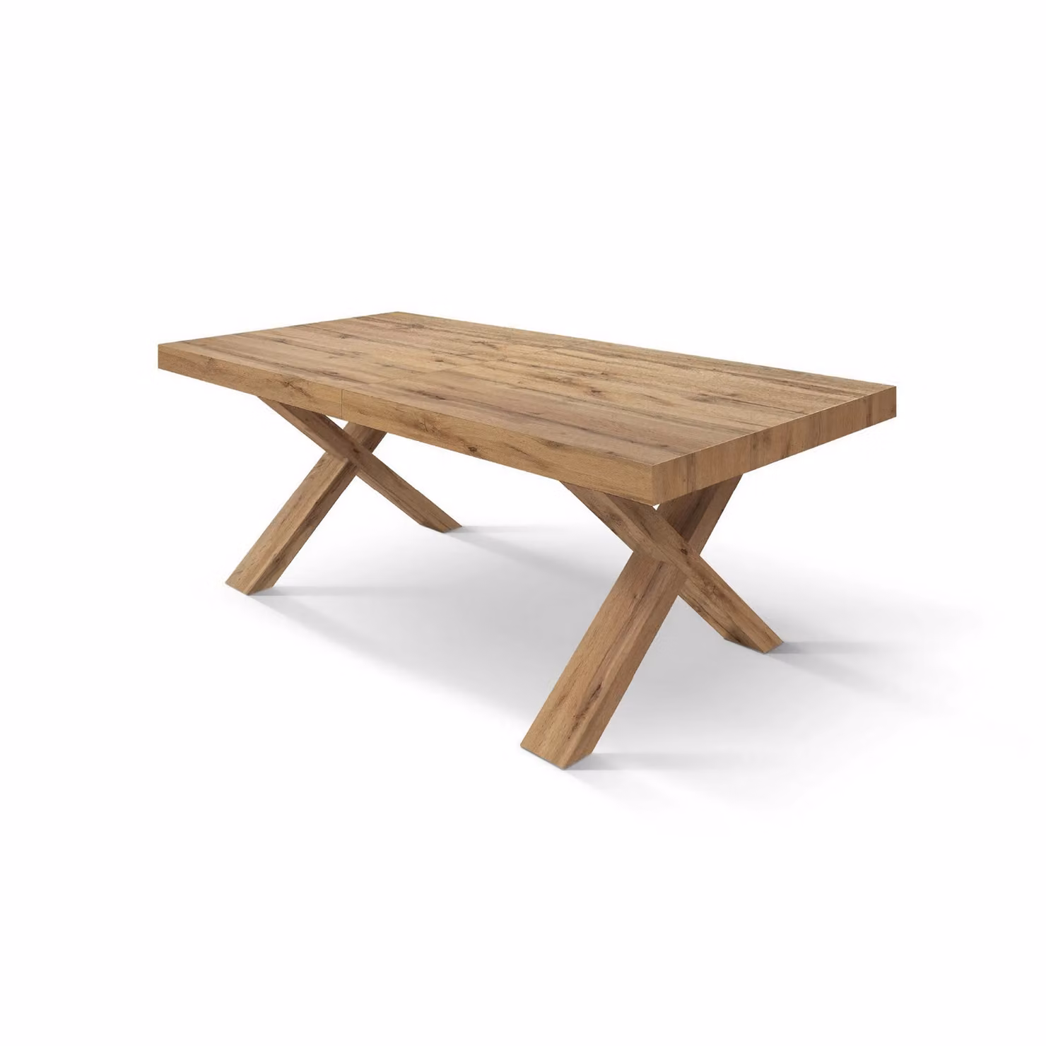 Tavolo allungabile AMALFI in legno effetto rovere rustico e gambe a X rovere rustico, allungabile 160×90 cm – 240×90 cm