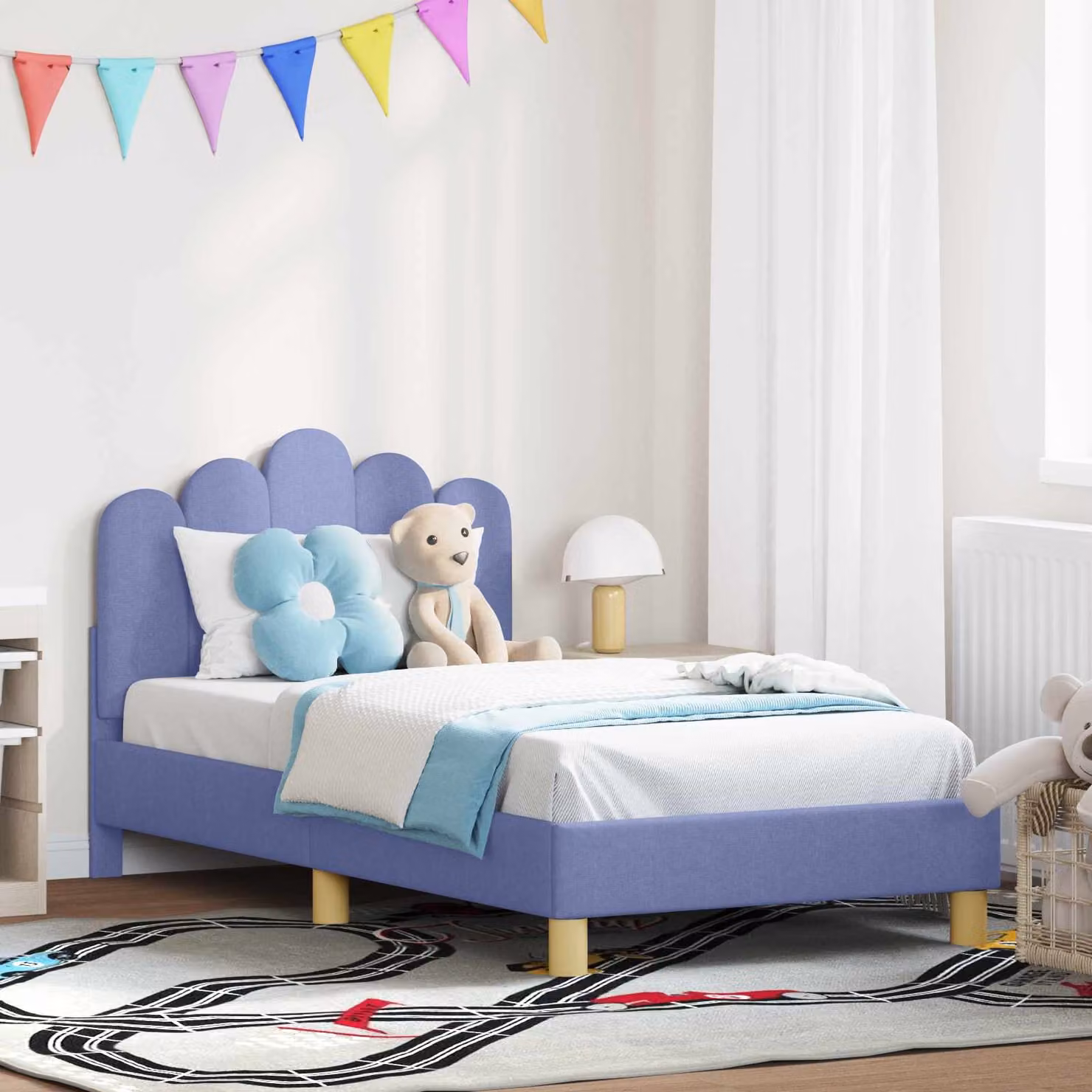 Struttura letto per bambini vidaXL con testata imbottita in tessuto blu, L 160 x P 80 x H 84 cm