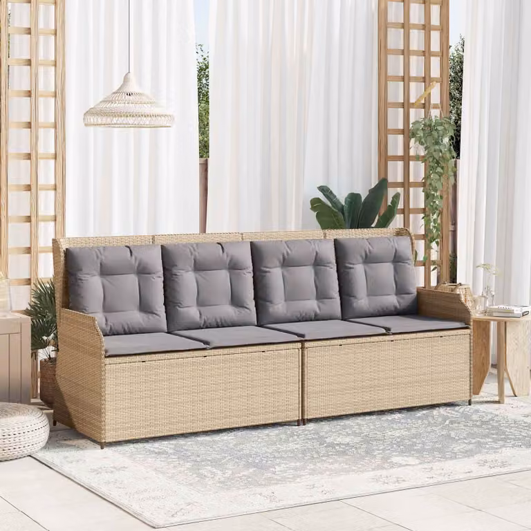 Panchina da giardino moderna vidaXL in rattan e metallo beige con braccioli